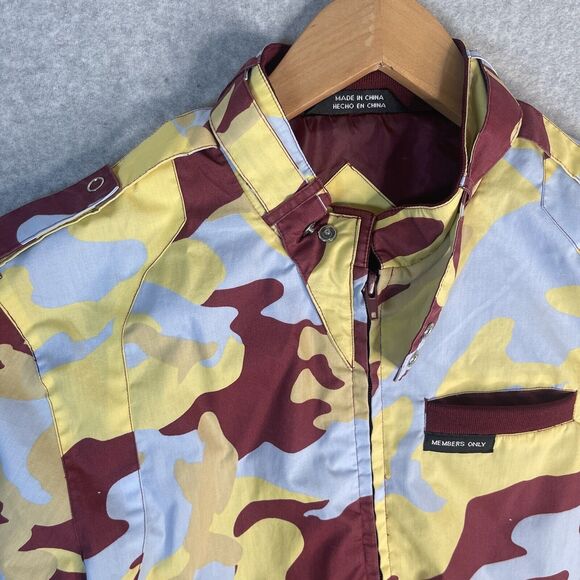 Members Only Iconic Racer Jacket Small Camo Bomber Burgundy 80’s Fashion Retro - Picture 8 of 15